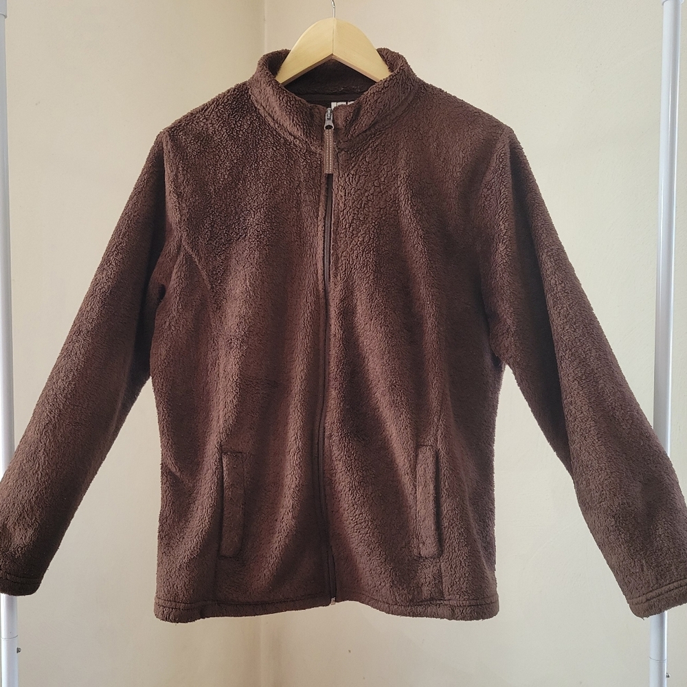 Ladies Size M LS Brown zip-up fleece jacket